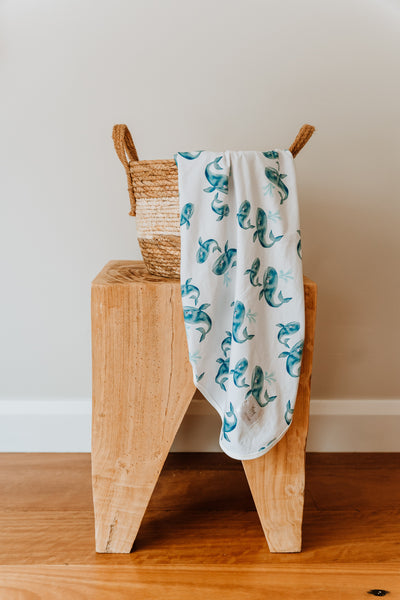 Whale of a time | Cotton Jersey Wrap + Matching Top Knot Hat